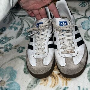 Adidas kids White and Black Sneakers with Blue Accents